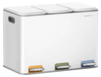 Produktbild von SONGMICS HOME Mülleimer Küche, Mülltrennsystem, 3 x 15 L Fächer, Stahl – wolkenweiß