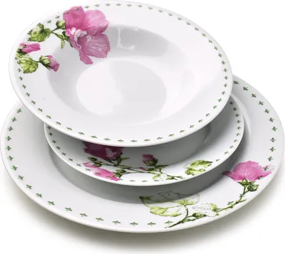 Produktbild von Tafelservice Porzellan AFFEKDESIGN by MONDEX Lea Mallow 27/21,8/19,2 cm Weiß mit rosa-grünem Blumenmuster 18-teilig (für 6 Personen)