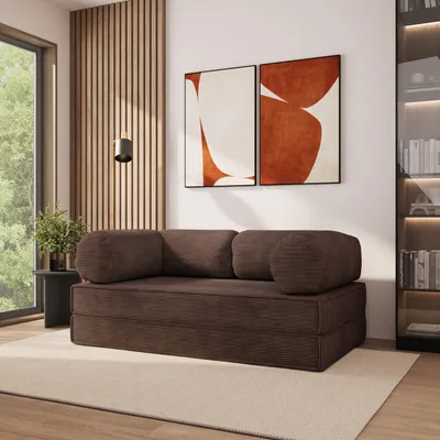 Produktbild von Masseno Schaumstoffsofa ALVIO mit Schlaffunktion, Schlafsofa, Wohnzimmersofa, Couch, Sofa, Bettsofa, Kordstoff – Braun POSO 06
