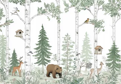 Produktbild von Fototapete Wald Tiere Bäume - 400x280 cm - Vliestapete Kinderzimmer - Fototapete Grün - 15926VX8