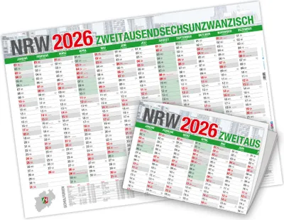 Produktbild von itenga Jahresplaner NRW 2026 Wandkalender DIN A2 (59,4 x 42,0 cm), 250 g/m², gefalzt auf DIN A4