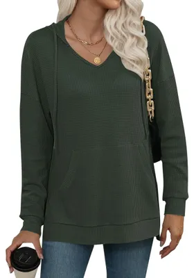 Productafbeelding van Solidchoice - Dames Hoodie met V-Hals en Lange Mouwen