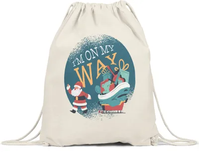 Produktbild von I Am On My Way Turnbeutel Gymsack  Weihnachtsmann Weihnachtschlitten Weihnachtsfest Merry Christmas