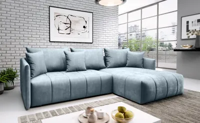 Produktbild von FURMEB24 - DON 245 x 180 cm  Sofa mit Schlaffunktion und  zwei Bettk€sten -  Ecksofa mit Kissen , Stoff Monoliht -  Hellblau