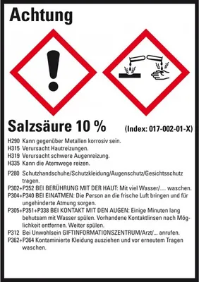 Produktbild von Dreifke® Aufkleber I GHS-Etikett Salzsäure 10%, GefStoffV/GHS/CLP, Folie, 52x...