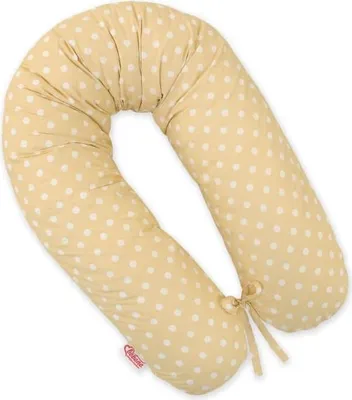 Obrázok produktu pre Tehotenský vankúš - Relaxačný vankúš - Optimálna podpora, snímateľný poťah, biely s béžovými bodkami