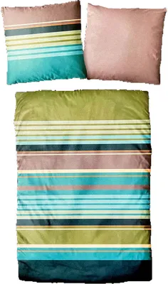 Produktbild von Baumwolle Satin Bettwäsche Streifen Grün Türkis 155x220 80x80: 2 tlg.