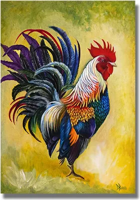 Produktbild von TPFLiving Kunstdruck LW-733 (OHNE RAHMEN) Poster - Leinwand - Wandbild - Hochauflösender Giclée-Druck, langlebig und hochwertig - Bunter majestätischer Hahn - Größe: 50x70cm