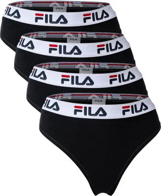 Produktbild von FILA Damen String, 4er Pack - Logo-Bund, Baumwolle Stretch, einfarbig Schwarz M