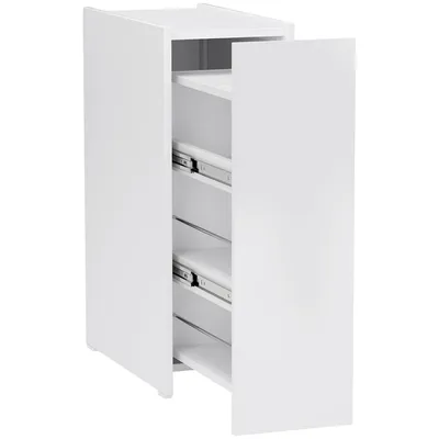 Image de Armoire de salle de bain étroite, armoire de toilette armoire d'appoint avec roue, tiroir y compris 3 compartiments profonds, étagère de niche, armoire de salle de bain pour petits espaces