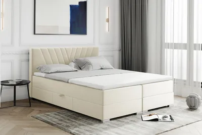 Produktbild von MEBLINI Boxspringbett mit Bettkasten - Gepolstert Doppelbett mit Matratze und Topper - Polsterbett mit Stauraum - Bett mit Kopfteil - Stauraumbett - BERNI - 180x200 - H3B/Creme Samt