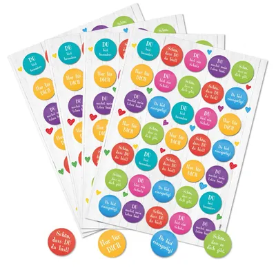 140 bunte Sticker mit Sprüchen – Motivationsaufkleber rund