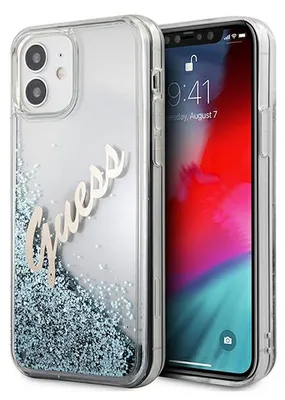 Produktbild von Guess Apple iPhone 12 Mini Blau Glitter Vintage Script Glitzer Case Cover Hülle