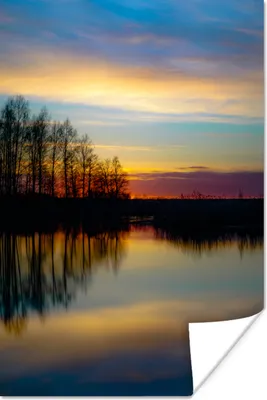 Produktbild von MuchoWow® Poster Wasser - See - Bäume - Sonnenuntergang - Natur 120x180 cm - Kunstposter