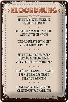 Produktbild von Blechschild Spruch Kloordnung bitte im sitzen pinkeln 20x30cm