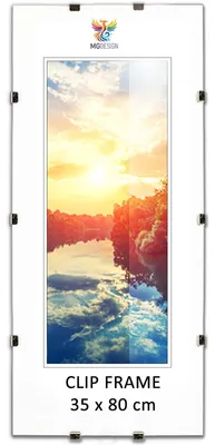 Produktbild von MG Design Cliprahmen 35 x 80 cm - rahmenloser Bilderrahmen mit Acrylglas & HDF Rückwand - für Fotos, Poster & Puzzle, vertikal & horizontal