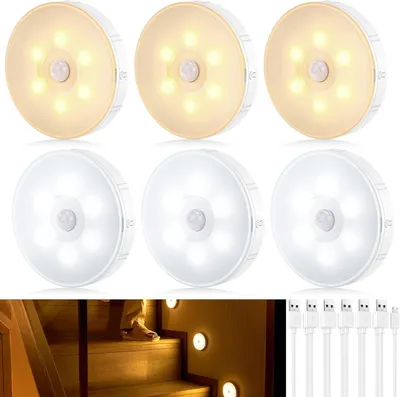 Produktbild von OKWISH LED-Nachtlicht mit Bewegungssensor, 6 Stück Kinder-Nachtlicht, Innentreppenbeleuchtung mit Bewegungssensor, automatisches Ein-/Aus-Sensorlicht