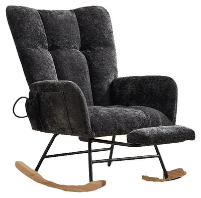 Obrázek produktu pro Houpací křeslo, čalounění ze ženilky, ergonomická opora, černá