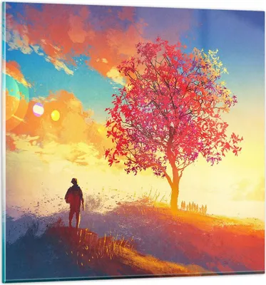 Produktbild von Bilder auf glas - Baum Wiese Feld - 40x40cm - Glasbilder - Wandbilder - Kunstdruck - zum Aufhängen bereit - Wanddekoration aus Glas - Glas Bilder - Wandbild auf Glas - Einteilig - GAC40x40-3715