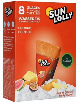 Immagine prodotto di Ghiaccio ad acqua Sun Lolly per autocongelamento al gusto esotico 8 pezzi