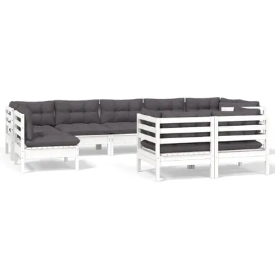 Produktbild von vidaXL 9-tlg. Garten-Lounge-Set mit Kissen Weiß Kiefer Massivholz