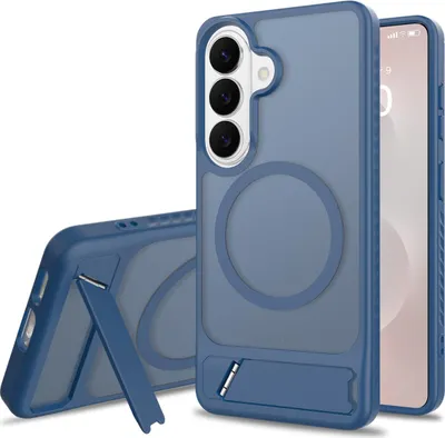 Image de Étui magnétique pour Samsung Galaxy S26, étui mat translucide résistant aux chocs avec support, compatible avec MagSafe Bleu