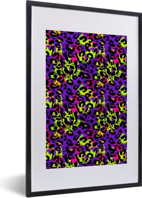 Produktbild von MuchoWow® Gerahmtes Poster Pantherdruck - Neon - Regenbogen 40x60 cm - Poster mit Schwarzem Bilderrahmen Wandposter Rahmen Foto Bilder - Poster in Rahmen