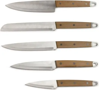 Immagine prodotto di Set di coltelli LIVOO MEC129, 5 pezzi, acciaio inossidabile, manico in legno di faggio, chef, pane, cucina, da tavola, ufficio