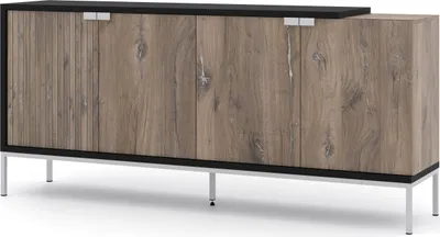 Immagine prodotto di Cassettiera TOLEDO 191 cm 4D ROVERE FLAGSTAFF / NERO OPACO - Credenza con struttura in argento - Cassettiera moderna a 4 ante per camera da letto o soggiorno
