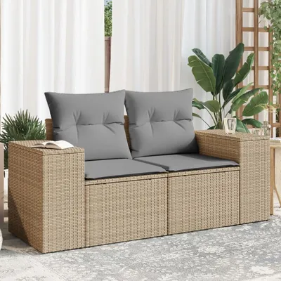 Produktbild von Design Gartensofa mit Kissen 2-Sitzer Beige Poly Rattan, Gartensofas 2024