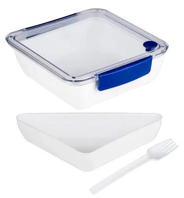 Lunchbox mit Gabel - 2 Fächer - 18,5 x 18,5 x 5cm - 1000ml - blau