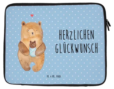 Produktbild von Mr. & Mrs. Panda Laptop Tasche Bär Baby 33 x 42 cm - Blau Pastell - Geschenk, Hülle, Glückwunsch, Geburt, Laptoptasche, Notebooktasche, Teddy, Geburtstag, Mutter