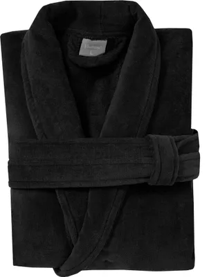Produktbild von Badjas aus Baumwolle und Frottee, schwarz, XL, mit Taschen und Bindegürtel