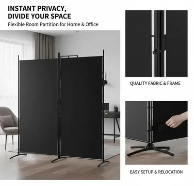 Obrázok produktu pre Rozdeľovač priestoru – paravent – 2-dielny – skladací – látkový – 175 x 180 cm – armygren