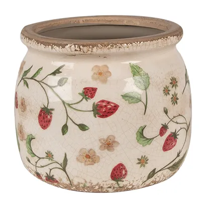 Immagine prodotto di Vaso da fiori Clayre & Eef Ø 16x13 cm Beige Rosso Vetroceramica Fragole
