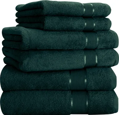 Produktbild von Handtuch 6er set 2x Duschtuch 2x Handtuch 2x Gästetuch 100% Baumwolle Frottee, Farbe:Dunkelgrün