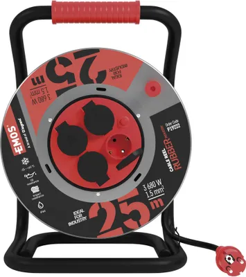 Gummi-Kabeltrommel – 4 Steckdosen, 25m, 1,5mm2