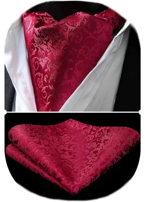Productafbeelding van Herenset: sjaal, pochet en zakdoek met paisley- en bloemendesign, in rode kleur