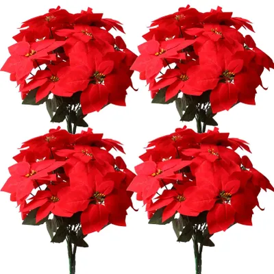 Image de Omgoods - Lot de 8 étoiles de Noël rouges artificielles en fleurs, pour décoration