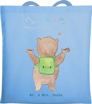Produktbild von Mr. & Mrs. Panda Tote Bag Bär Reisen - Sky Blue - Geschenk, Reisegruppe, Shopping Tasche, canvas, Urlaube, Urlaub, Jutebeutel, Reiseveranstalter, Büchertasche, Reisebüro