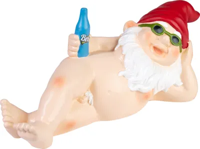 Obrázek produktu pro BRUBAKER Zahradní trpaslík nahý ležící - nudistický trpaslík s pivem a slunečními brýlemi - odhalující zahradní figurka nudisty vtipná