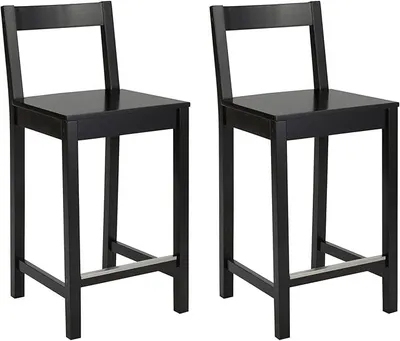 Zdjęcie produktu dla Drewniane taborety kuchenne, hokery barowe z oparciem, krzesła do jadalni, łatwy montaż, nowoczesny design, 2 sztuki, wysokość 88 cm, kolor czarny