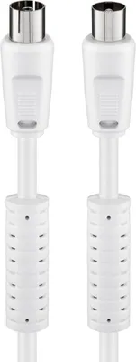Immagine prodotto di Goobay 50725 Cavo antenna con ferriti (80 dB), 2x schermato, 5 m, bianco - spina coassiale > presa coassiale (completamente schermato)