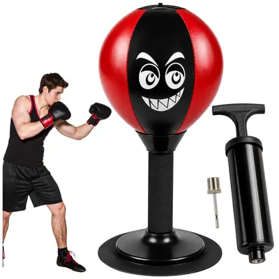 Immagine prodotto di Boksbal da tavolo - Rosso, autoportante, con ventosa - 18x18x8 cm - 500 g - Sacco da boxe da scrivania - Ideale per casa e ufficio