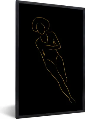Produktbild von MuchoWow® Gerahmtes Poster Frau - Gold - Strichzeichnung 60x90 cm - Poster mit Schwarzem Bilderrahmen Wandposter Rahmen Foto Bilder - Kunst