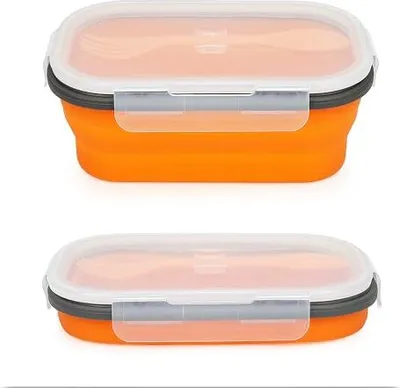 Produktbild von Tragbare Bento-Box, Lunch-Behälter, 1000 ml, Silikon-Lunchbox mit Deckel, zusammenklappbare Lebensmittelbehälter für Camping, Büro, Picknick, Reisen,