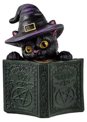 Hexenkatzen-Figur mit Buch, Kunstharz, 9x11 cm