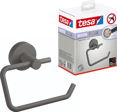 Produktbild von tesa Toilettenpapierhalter ohne Bohren grau matt für die Wand - MOON GREY Serie