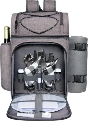 Produktbild von Famanu Picknickrucksack mit Weinhalter und Fleecedecke - 36083-G