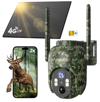 Zdjęcie produktu dla Kamera zewnętrzna 4G LTE - Kamera bezprzewodowa 2K - Panel słoneczny 6 W - IP66 - Z kartą SIM i bateria 10400 mAh